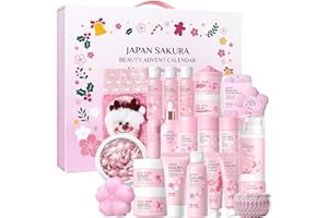 LAIKOU Japan Sakura Beauty Advent Calendar 2025, Christmas Gifts for Women, Skin Care Set, Bath Body Gift Set, New Year Skincare Beauty Gift Baskets, 24pcs Surprise Gift Box for Women and Girls