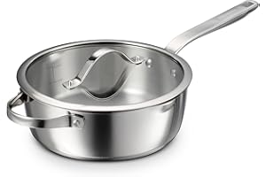 Tramontina Tempo Tri-Ply Base Stainless Steel 3.5-Quart Saute Pan with Glass Lid, Induction-Ready Cooking Pan, Oven-Safe, Dis