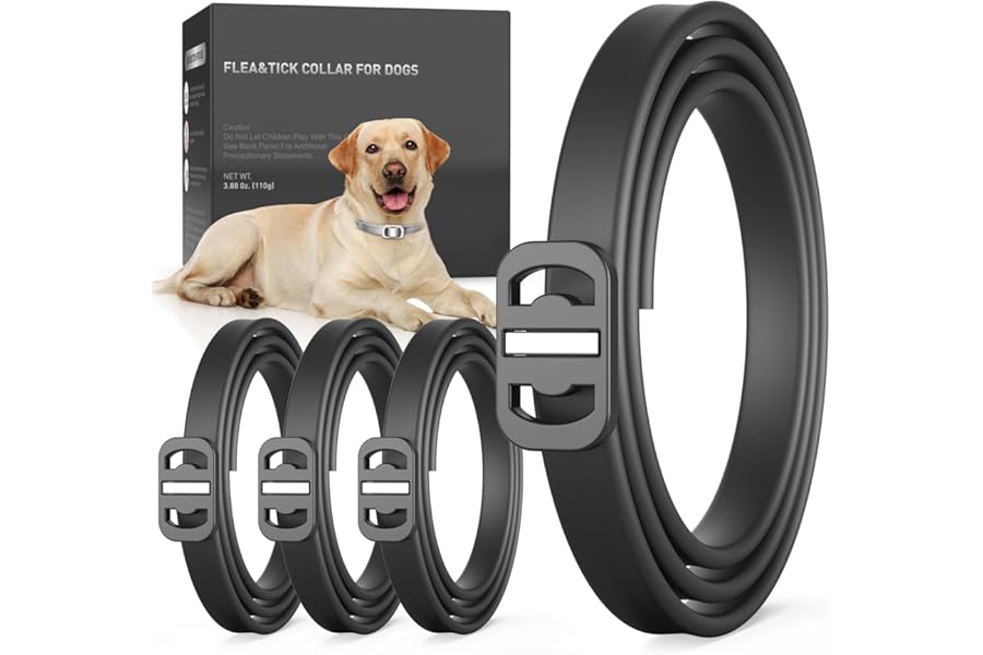 4 Pack Flea Collar for Dogs, Flea and Tick, Dog Flea Collar with Natural Essential Oils, Adjustable Size for All Ages of Dogs, Black