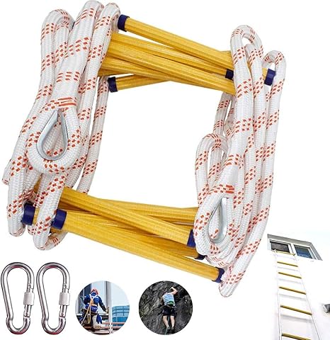 Amazon 災害避難はしご 2 4階用 柔らかい ロープラダー エスケープ 梯子 滑り止め 逃げはしご カラビナ2本付き 収納に場所をとらず オレンジ色 m 避難はしご 通販