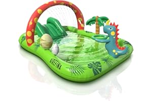 Inflatable Kids Pool, Airefina Dino Planet Inflatable Play Center Kiddie Pool with Water Slide, Ultra Thick 97"x76"x41" Toddler Pool with Play Ball Hoop, for Backyard, Garden, Water Park, Ages 3+