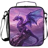 LFICRTAN Kids Lunch Box Purple Dragon Insulated Lunch Bags Boys Girls with Adjustable Strap Cooler Meal Box School Office