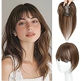 meralona Hair Toppers for Women Real Human Hair Toppers with Bangs 4.5 * 3 Inch Upgrade Swiss Lace Base Human Toppers for Women with Thinning for Cover Gray Hair Roots（Medium Brown）