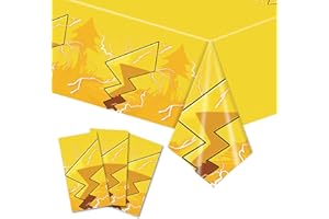 AURORAPARTY 3pcs Yellow Birthday Party Tablecloth Cartoon Party Table Cover Plastic Rectangle Birthday Party Decorations 54 * 108inches