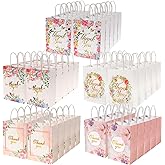 Outink 50 Pcs Thank You Gift Bags Bulk Floral Design Thank You Paper Bags Colorful Thank You Bags for Wedding Business Baby Shower Boutique Birthday Party, 8"x6"x3"