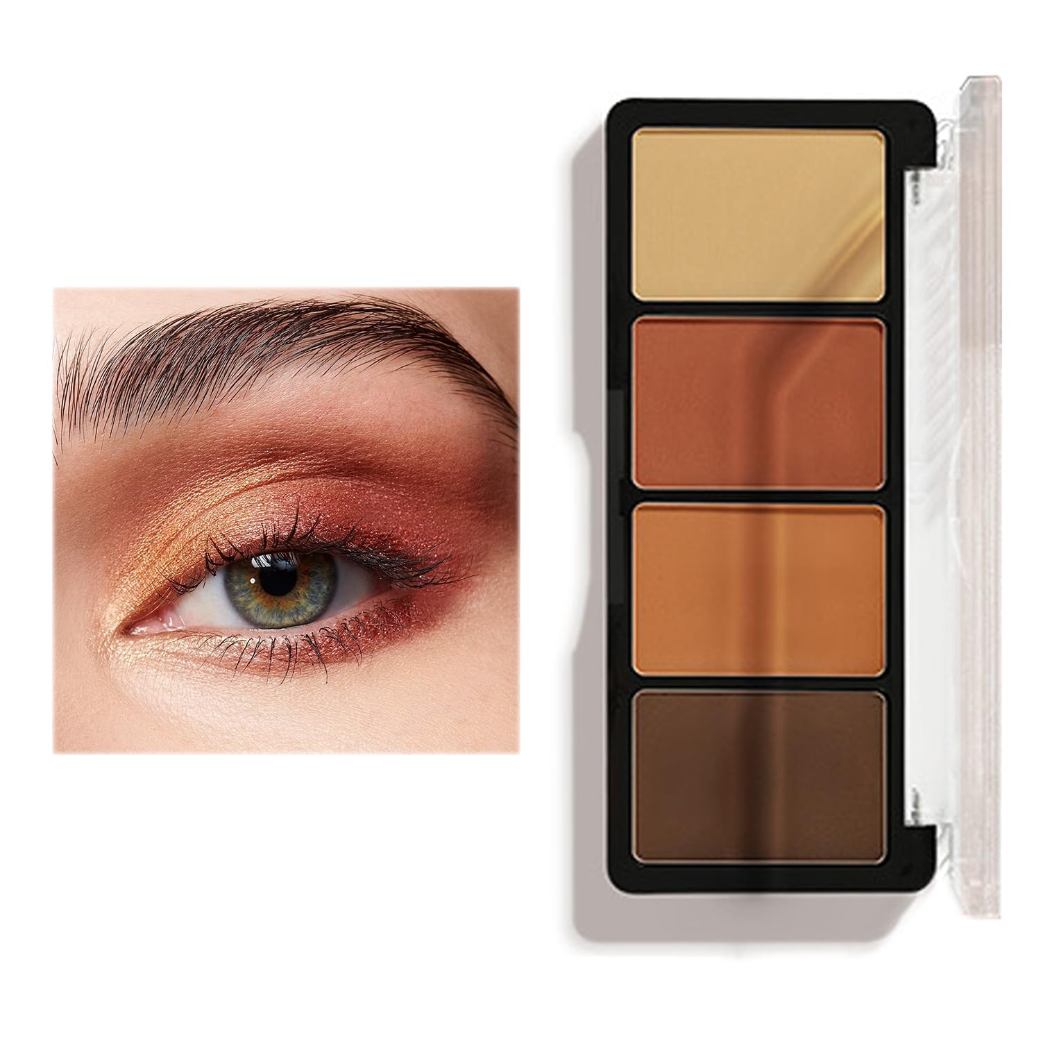Four-Shade Matte & Shimmer Eyeshadow Palette in Olive, Brown, Gold & Champagne - Versatile, Blendable Neutral Tones for Warm Skin, Everyday & Evening Smoky Eye Looks, Smooth Pigmented Powder
