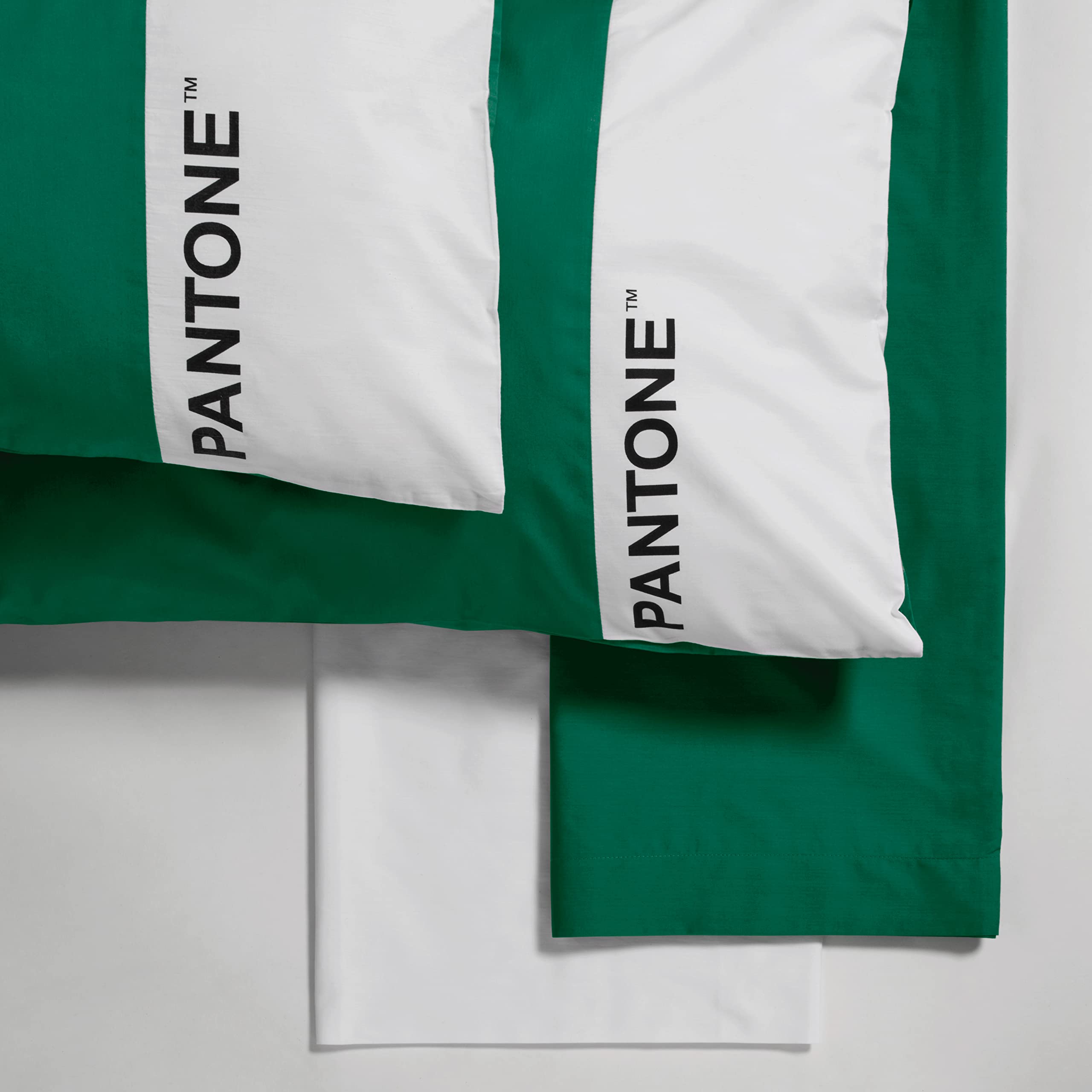 SWEET HOME Pantone™ Single Bed Set with Single Bed Sheets 150 x 280 cm + Pillow Case 50 x 80 cm + Single Fitted Sheet 90 x 200 cm Cotton for Single Mattress 25 cm, Green/White