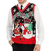 RAISEVERN Ugly Christmas Sweater Vest Mens Funny Knitted V-Neck Jumper Holiday