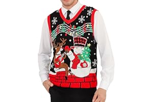 RAISEVERN Ugly Christmas Sweater Vest Mens Funny Knitted V-Neck Jumper Holiday