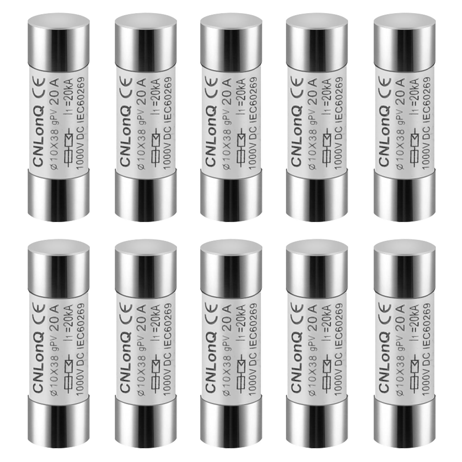 DEWIN Fusible Solar PV Fuse, 10pcs Fuses 20A DC gPV Type Fuse Link HSPV-30 10x38mm 1000V for Solar PV System Protection