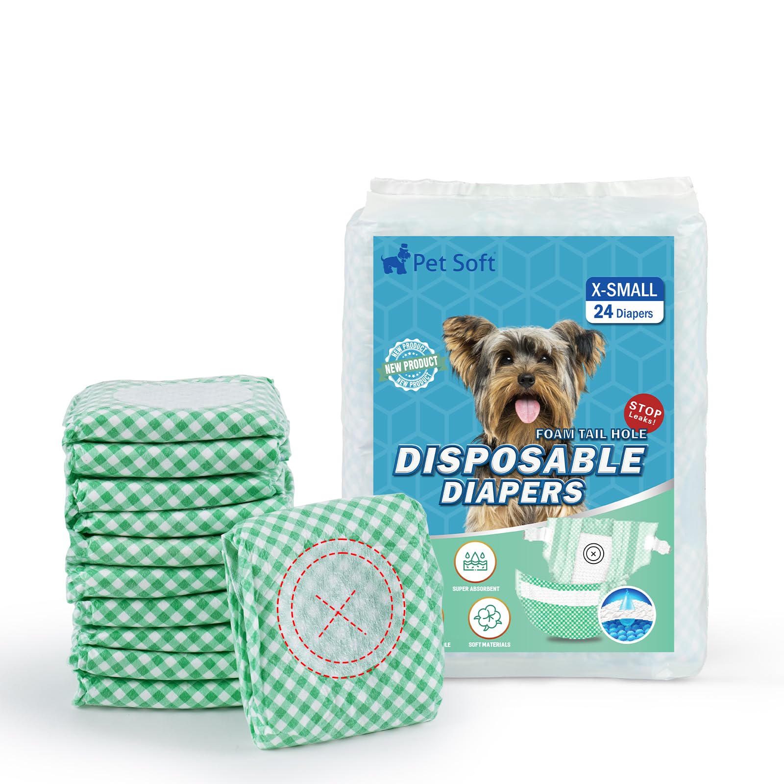 Pet Soft Dog Nappies Female, 24 Count Super Absorbent Disposable Dog Diapers for Female Doggy Puppy Cat with Adjustable Tail Hole