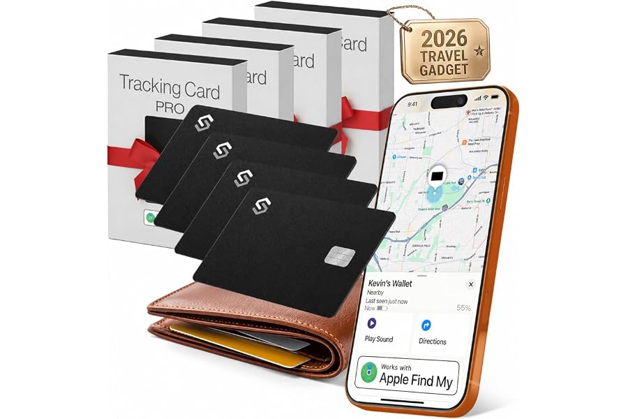 SPOTMINDERS Apple MFi Certified Credit Card Wallet Tracker PRO 4-Pack (iOS Only) Works with Apple Find My Rechargeable Tracking Card for Wallet IP68 0.07in Slim iPhone Item Finder for Luggage or Purse
