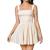 KUTUMAI Summer Gingham Mini Dress Corset Square Neck Lace Up Casual Sundress Flowy A Line Short Dresses for Women 2025