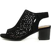CITYCLASSIFIED “Elect” ~ Women’s Peep Toe Laser Cut Geometric Caged Slingback Ankle Strap Low Stacked Heel Ankle Bootie
