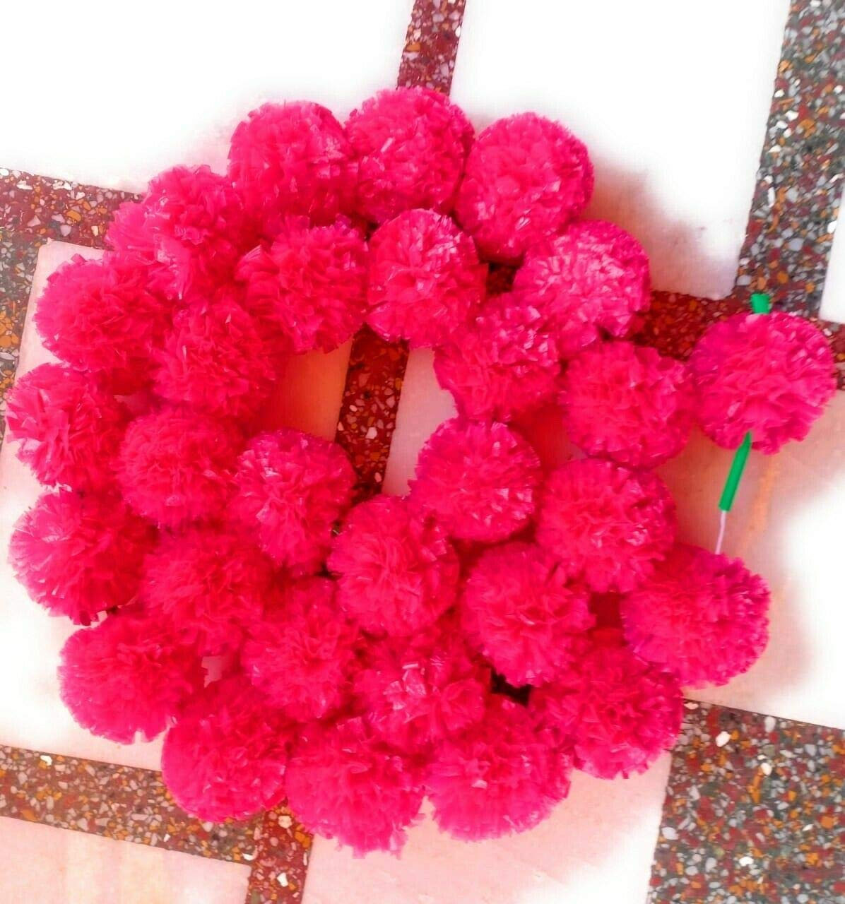Estationeryhouse 5 feet long Marigold Garlands artificial flower, wedding, mehndi, party (pack of 10) (Hot Pink)