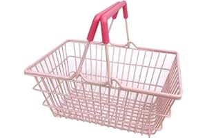 Mini Pink Shopping Basket for Kids, Mini Shopping Basket Portable Iron Storage Basket with Handles Table Storage Basket Decor