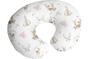 Sweet Jojo Designs Woodland Deer Floral Nursing Pillow Cover Breastfeeding Pillowcase for Newborn Infant Bottle Breast Feeding Pillow NOT Included - Blush Pink Mint Green Boho Watercolor Forest Animal