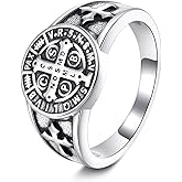 URONE St Benedict Exorcism Ring 925 Sterling Silver Catholic Ring St Benedict Jewelry For Men Women