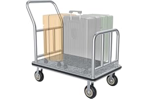 GASGO Heavy Duty Luggage Cart - 8" Wheels with Brackets, Commercial Grade Hotel Luggage Trolley, Deluxe Rectangular Steel Bellman Cart with Platform for Hotels Use (38"X 42" X 25")