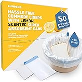 Lunderg Commode Liners with Absorbent Pads - Lemon Scent Medical Grade 50 Count Universal Fit - Disposable Bedside Commode Liners and Pads for Adult Chairs, Portable Buckets & Camping Toilet Bags