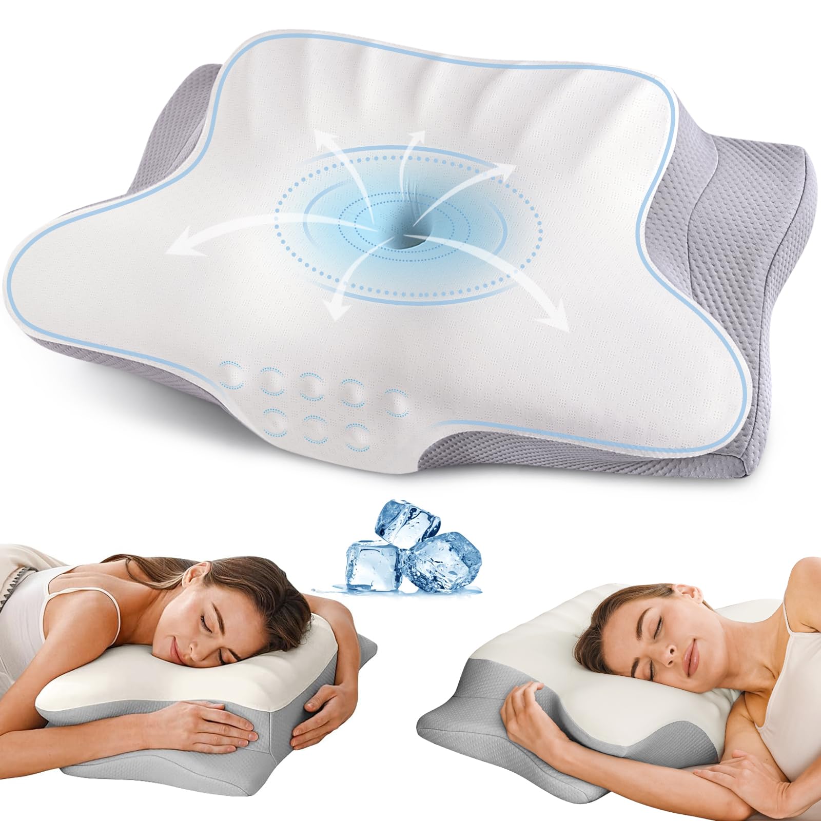 Photo 1 of Cervical Neck Pillow for Pain Relief, Ergonomic Pillow Side Sleeper Pillow for Sleeping, Contour Memory Foam Pillows with Cooling Pillowcase Orthopedic Bed Pillow for Back Stomach Sleepers