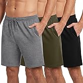 3 Pack Men's Pajama Shorts Sleep Lounge Shorts Sleepwear Pants Big and Tall Sleep Pj Bottoms Elastic Waist with Pockets