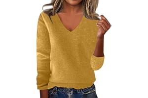 GENERIC Cashmere Sweaters for Women Long Sleeve V Neck Trendy Jumper Knitted Pullover Soft Warm Lightweight Wool Sweater