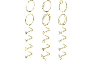 Jstyle 14K Gold Nose Rings for Women Men - 20G Stainless Steel Nose Rings Hoops L Shaped Studs Hypoallergenic Nostril Piercings Jewelry Helix Cartilage Daith Tragus Sleeper Earrings Gold/Silver