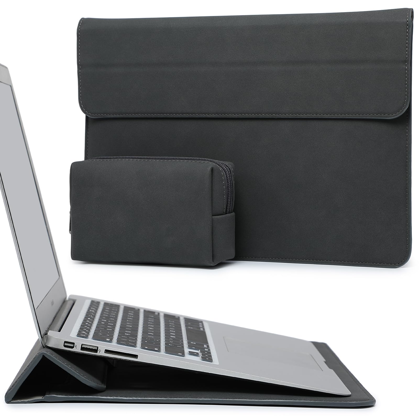 HYZUO 13 Inch Laptop Sleeve Case with Stand for 2026-2018 MacBook Air 13 M5 M4 M3 M2 M1, 2026 13" MacBook Neo, 2026-2016 MacBook Pro 13 M2 M1, iPad Pro/Air 13, Surface Pro 12-3, XPS 13, Space Grey
