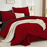FUANNA 7 Pieces Queen Comforter Set, All Season Bed in a Bag Queen Size, Luxury Soft Bedding Sets with Comforter, Flat Sheet, Fitted Sheet, Pillowcases & Pillow Shams, Red & Black