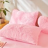 Pink Fluffy Pillow Covers, Fuzzy Plush Furry Shaggy Faux Fur Pillow Cases for Bedroom décor, Soft Pink Pillow Covers 26"x20" with Zipper Closure, Decorative Set of 2