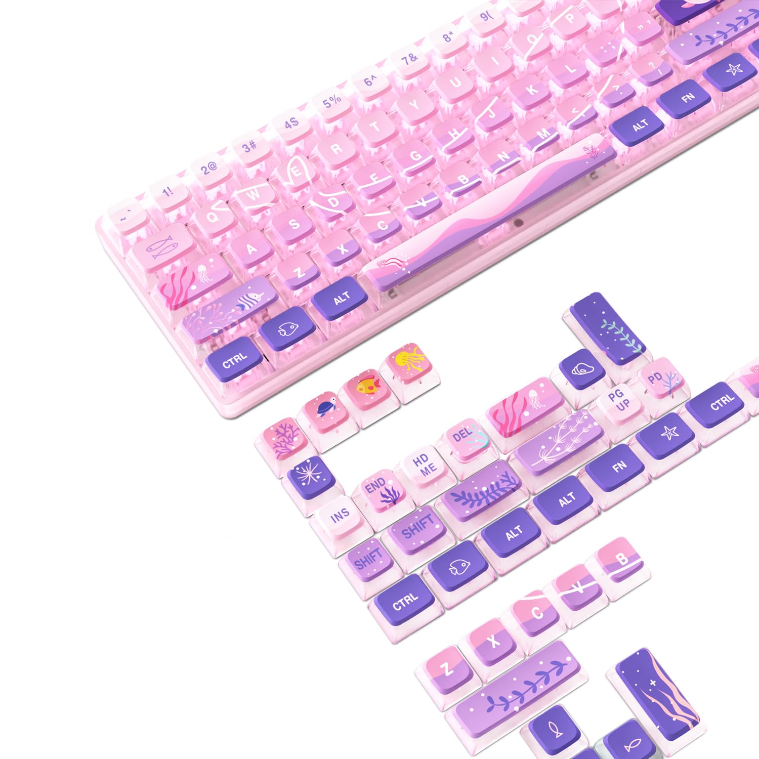 MAMBASNAKE 120 Keys PBT Pudding Keycap Set,ASA Profile,Dye-Sublimation,ANSI US Layout for 61 68 87 98 104 108 Mechanical Keyboard,Compatible with Cherry Gateron Otemu Kailh MX Structure(Fantasy Ocean)