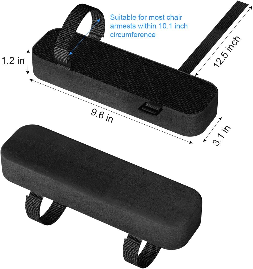 Yasolote Chair Armrest Pads, 2 Pack Padded Armrest Cushion Pads with Memory Foam Elbow Pillow for Forearm Pressure Relief, Arm Chair Covers for Office Chairs, Wheelchair, Comfy Gaming Chair (Black) : Office Products