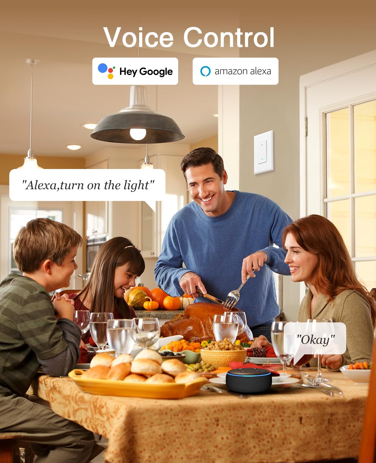 GHome Smart Switches for Lights, WiFi Smart Light Switch Works with Alexa and Google Home, Single-Pole, Neutral Wire Required, 2.4Ghz WiFi Light Switch with APP Control, No Hub Required, UL FCC Listed - View 3