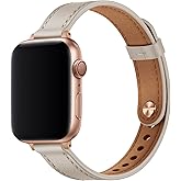 OUHENG Slim Bands Compatible with Apple Watch Band 42mm 41mm 40mm 38mm, Women Genuine Leather Replacement Thin Strap for iWatch SE 3/2/1 Series 11 10 9 8 7 6 5 4 3 2 1 (Ivory White/Rose Gold)