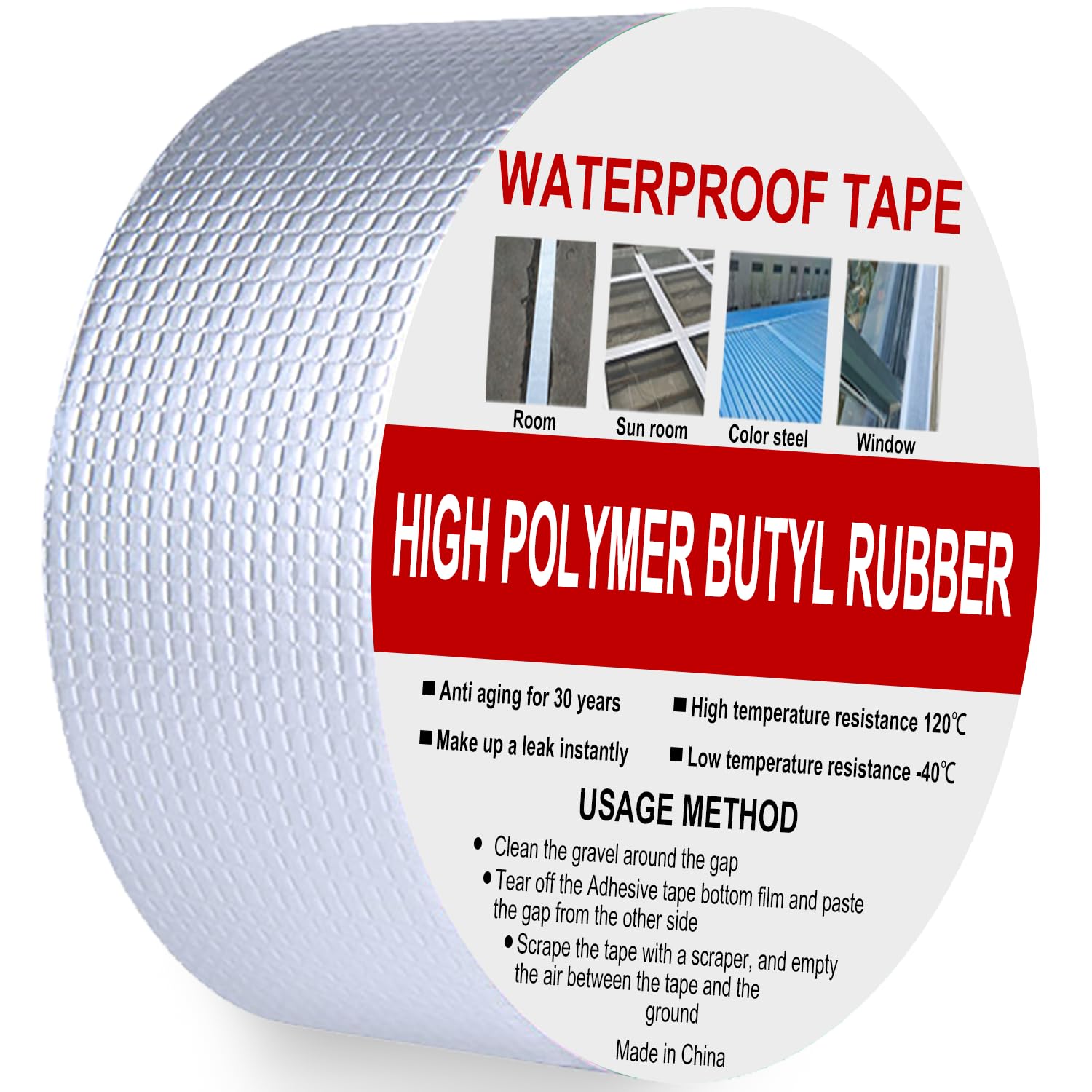 Rusoz Butyl Tape Waterproof Tape 50mm x 5m, Aluminum Foil Tape Sealan Tape for Leak Repair, Leak Repair for Roofs, Gutters & Sheds