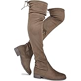 Premier Standard - Women's Fashion Comfy Vegan Suede Block Heel Side Zipper Back Lace Thigh High Over The Knee Boots