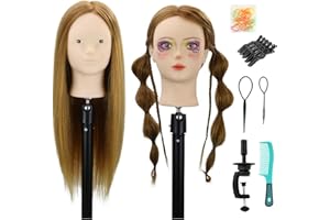 WDQXCQA Mannequin Head With 70% Real Human Hair Mannequin Head Human Hair 22inch Hairdresser Practice Training Head Cosmetology Manikin Doll Head (no makeup#27 Blond)