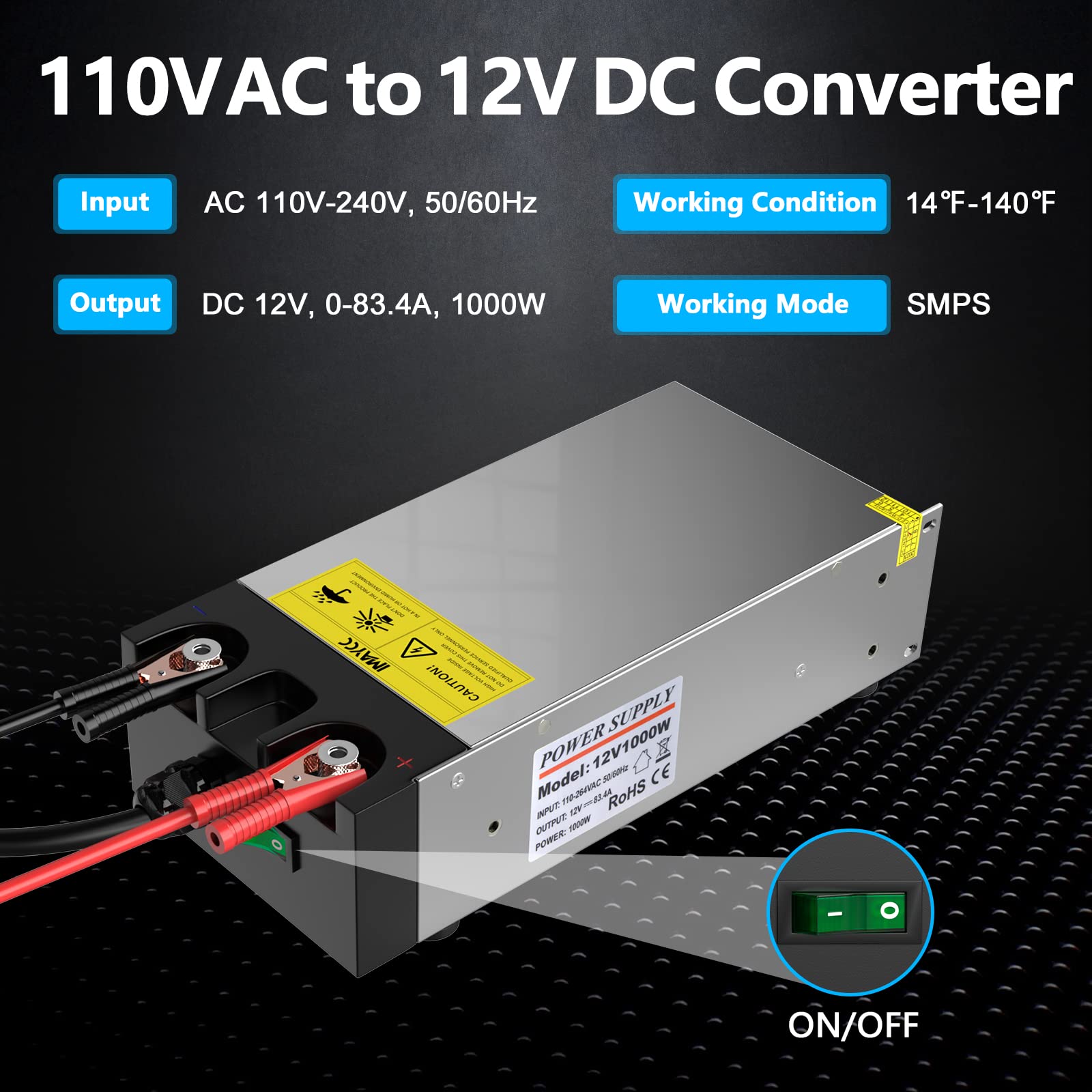 IMAYCC IMAYCC AC to DC Converter SMPS 110V to 12V Converter 12V DC Power Supply, Universal 120V to 12V Converter Transformer Max Current 83.4A 1000W