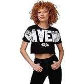 FOCO NFL Womens NFL Team Logo Ladies Fashion Distressed Wordmark Petite Size Crop Top Shirt