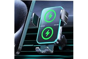 Wireless Car Charger Phone Mount: Dual Coil Joyroom LED Qi 15W Cell Phone Fast Charging Vent Holder with Auto Smart Sensor Clamping for iPhone 14 13 12 11 Pro Max, Samsung Galaxy S22 21 Note 20