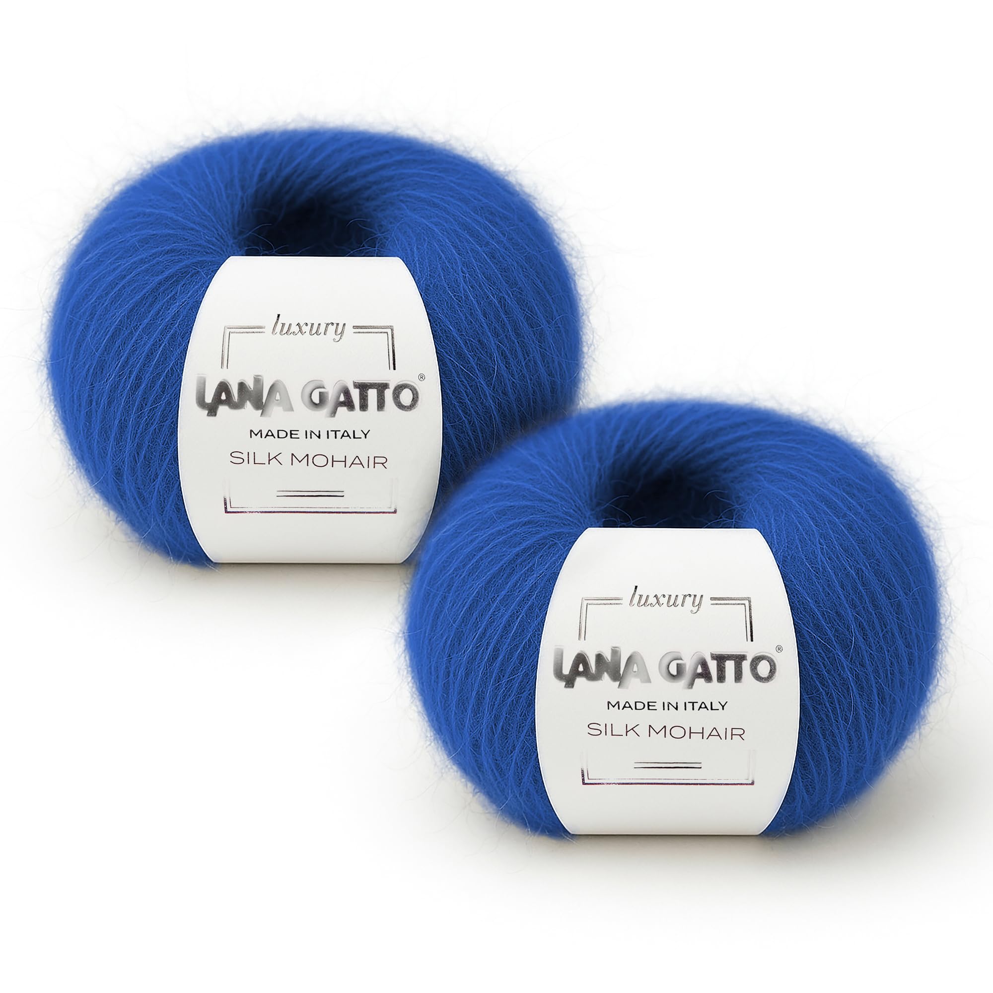 Silk Mohair Yarns for Knitting, Lana Gatto Luxury Silk Mohair Line, 50 gr., 424 mt, / 1,8 oz., 464 yds, (Blue - 30146, 2)