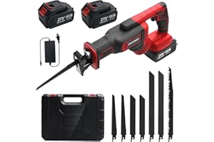 SKOVENSY Cordless Reciprocating Saw, 2 x 4.0Ah Battery,Cordless Variable Speed, Saw Blades Kit for Wood/Metal/PVC Cutting HONG