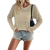 Allimy Women's Crewneck Crochet Lightweight Knit Spring Sweaters for Women Trendy 2026