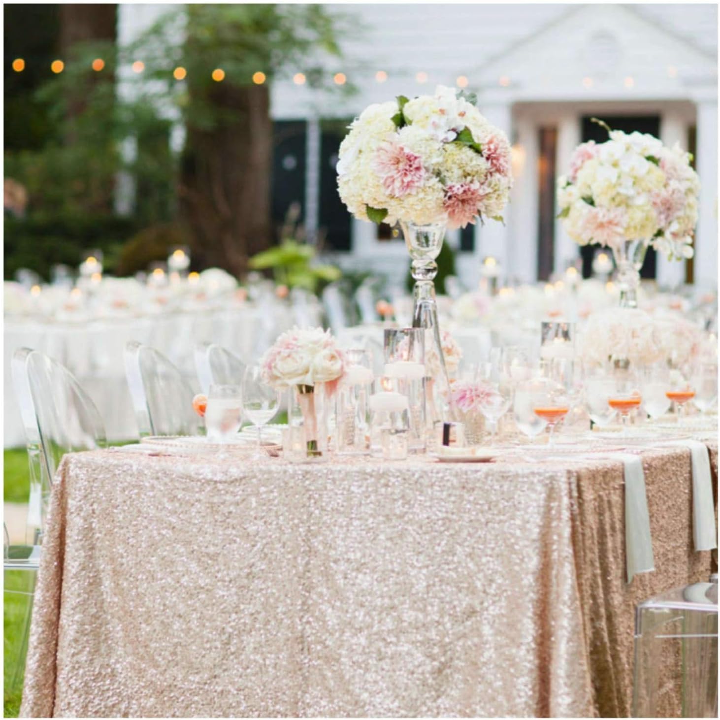 Champagne Tablecloth 70x70-Inch Sequin Table Cover Great Gatsby Decorations Square Sequin Tablecloth Wedding Table Cloths for Reception