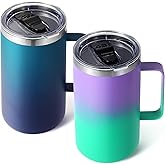 Volhoply 24oz Insulated Coffee Mug with Lid and Straw, Stainless Steel Travel Mugs with Handle, Double Wall Vacuum Leak Proof Coffee Tumbler Cup (Mixed,2)