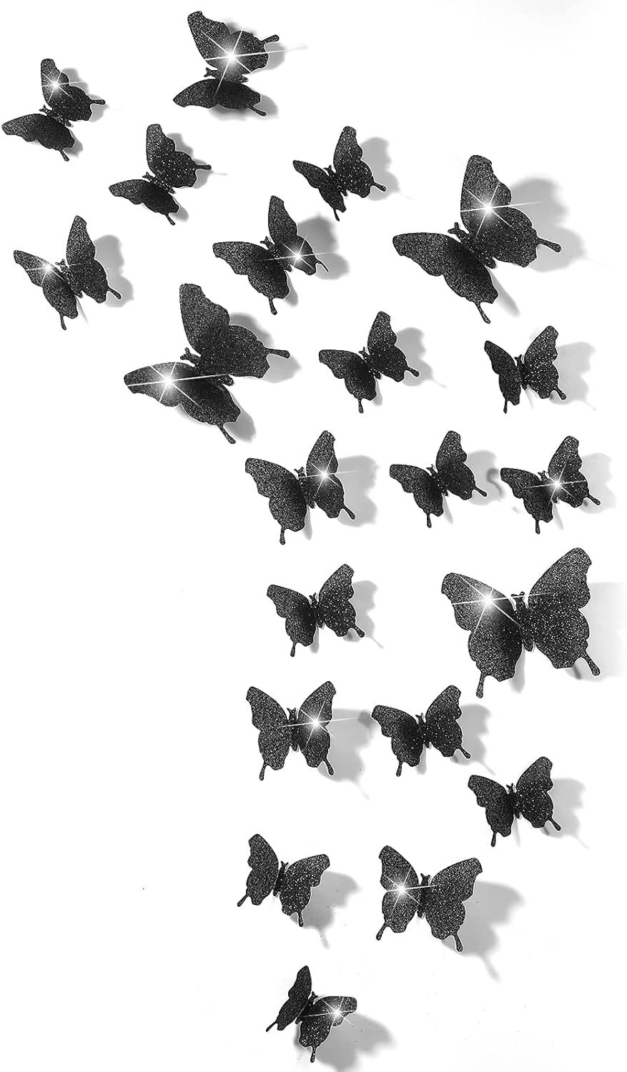 Mirrors - 48 Pieces Butterfly Wall Decor DIY Mirror 3D Butterfly Stickers Removable Butterfly Decals for Home Nursery Classroom Kids Bedroom Bathroom Living Room Decor (Glitter Black)