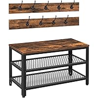 HOOBRO Coat Rack Shoe Bench Set, Industrial Entryway Shoe Rack Organizer with Coat Hooks, Stable Hall Tree, Hat and Coat Stan