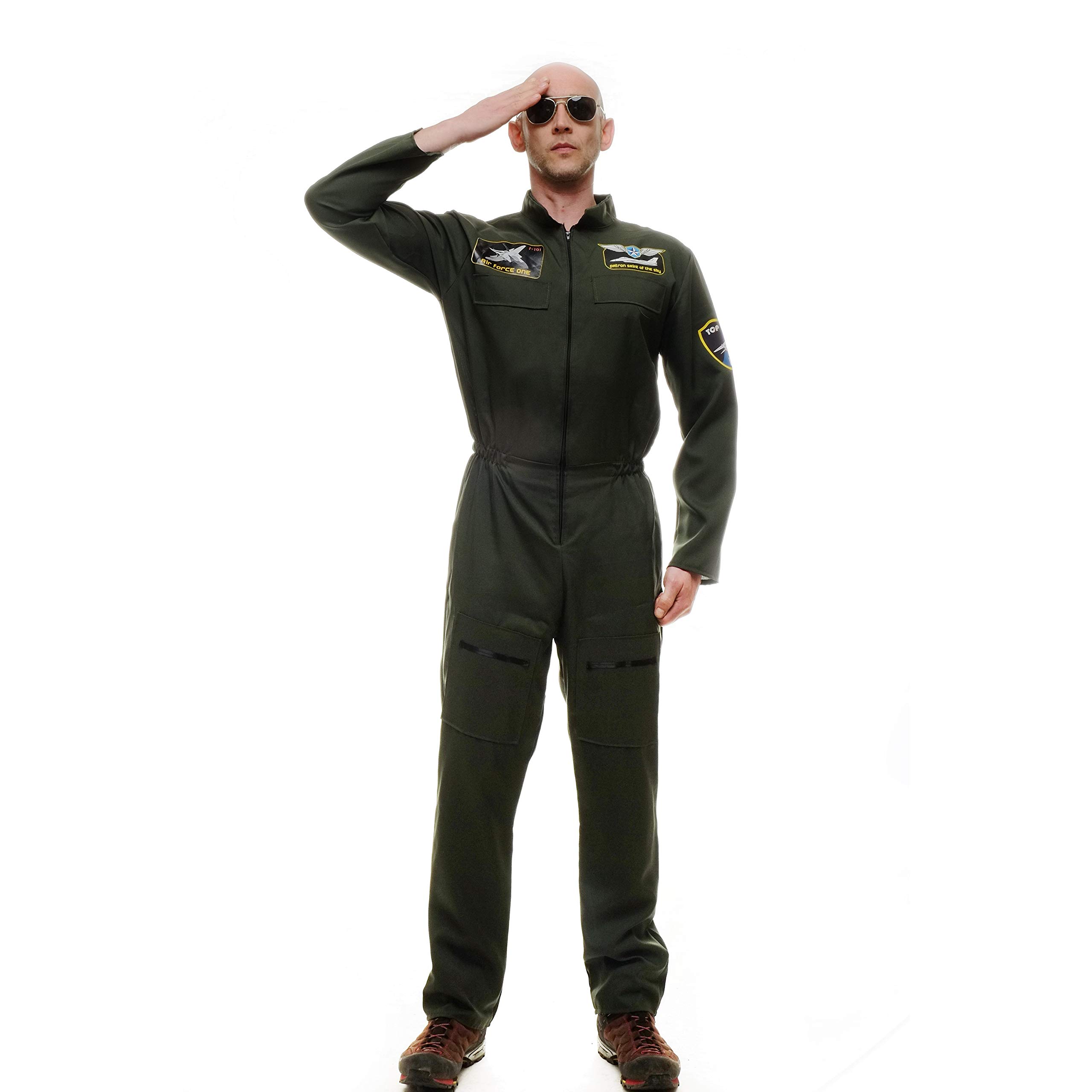 dressmeup M-052/M/L Men's Costume Fancy Dress Halloween Air Force Fighter Jet Pilot size M/L