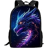 FREE LION Kids Dragon Backpack for Boys Girls, Cool Purple Dragon 17 Inch School Bookbag, Large Capacity for Elementary Middle High School